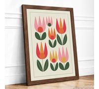 Stylized Tulip Composition Mid-Century Framed Wall Art Print A3 (42×29.7cm) Walnut, Wall Decor for Living Room, Bedroom, Office & Home, Ready to Hang, Art Gift
