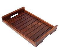 Stylla London® Hand Carved Breakfast Snack Tea Indian Wooden Serving Tray with Handle Sreipe Design 12x8Inches