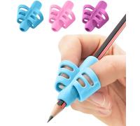 Stylo 3 Pack Pencil Grips for Children Handwriting, Multi-Color Designs, Assorted - For Left and Right Handed Children - Comfortable Writing Aid for Improving Handwriting (Purple, Blue, Pink)