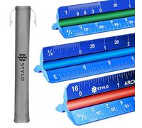 Stylo Aluminium Architect Scale Ruler 30cm Triangular, Blue Imperial | Laser-etched colour-coded grooves, 11 ratios from 3/32 inch to 3 inch, anodised finish, soft cloth pouch