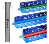 Stylo Aluminium Architect Scale Ruler 30cm Triangular, Blue Metric | Laser-etched colour-coded grooves, 12 ratios from 1:1 to 1:2500, anodised finish, soft cloth pouch