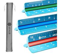 Stylo Aluminium Architect Scale Ruler 30cm Triangular, Light Blue Imperial | Laser-etched colour-coded grooves, 11 ratios from 3/32 inch to 3 inch, anodised finish, soft cloth pouch