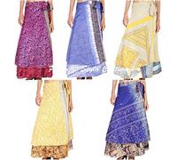 Stylo Culture Boho Wrap Around Maxi Skirt 2 Layered Cover-Ups Swimwear Beach Wrap Skirt Wholesale Lot Art Silk Magic Wrap Womens Printed Wrap Maxi Skirt 5 Pc Lot Multicoloured