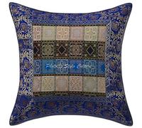 Stylo Culture Brocade Ethnic Bedroom Couch Scatter Cushion Dark Blue Navy 40cm x 40cm Floral Geometric Cushion Cover Jacquard Weave Home Decoration 16x16 inches Throw Pillow For Kids (1 Pc)
