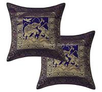 Stylo Culture Brocade Indian Decorative Cushion Covers Purple 40 x 40cm Elephant Sofa Scatter Cushions Jacquard Weave Home Decoration 16 x 16 Inches Throw Pillows For Kids (Set Of 2)