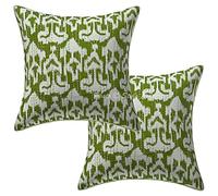 Stylo Culture Cotton Boho Bedroom Cushion Covers Parrot Green 40cm x 40cm Ikat Couch Scatter Cushions Kantha Printed 16x16 inches Throw Pillows For Kids (Set Of 2)