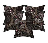 Stylo Culture Ethnic Bohemian Bench Sofa Seat Cushion Covers Black 16 By 16 Inch Patchwork Embroidered 40x40 cm Cotton Decorative Neck Design Living Room Bed Scatter Cushion Covers | Set Of 5