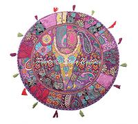 Stylo Culture Ethnic Bohemian Floor Cushion Seating Reading Nook Throw Pillow Cover Purple 80cm x 80cm Vintage Patchwork Round Extra Large 32 Inch Hallway Cotton Embroidered Chair Seating Cover