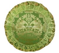 Stylo Culture Ethnic Bohemian Sofa Cushion Cover Olive Green 17x17 Inch Round Brocade Jacquard Weave 43 x 43 cm Pleated Border Satin Decorative Elephant Floral Zippered Kids Cushion Cover | 1 Pc