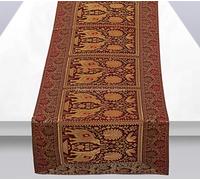 Stylo Culture Ethnic Center Table Runner For Coffee Table Burgundy Maroon Brocade Jacquard & Satin Boho Elephant Peacock Floral Extra Long Traditional Table Decor | 60x16 Inches (152 x 40 cm)