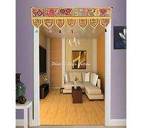 Stylo Culture Ethnic Cotton Valances For Windows Yellow Vintage Embroidered Patchwork Tassels Floral Scarf Curtain Topper Living Room Swag Curtain Door Hanging Toran | 38 x 14 Inches