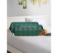 Stylo Culture Ethnic Cylindrical Settee Bolster Pillow Covers Emerald Green Damask Silk Jacquard Weave Round Tube Pillow Traditional Floral Tubular Brocade Cushion Covers - (76x38 cm) | Set of 2 Pcs