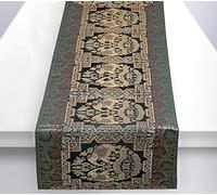 Stylo Culture Ethnic Extra Long Table Runner Dark Green Gold Elephant & Floral Brocade Jacquard Rectangle Home Decor Bohemian Long Wedding Table Cloth | 60x16 Inches ( 152 x 40 cm)