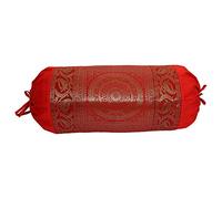 Stylo Culture Ethnic Polydupion Cylindrical Tubular Bolster Pillow Cover Red Jacquard Brocade Border Mandala Large Diwan Cylinder Pillow Cushion Cover (1 Pc) | 30x15 Inches (76x38 cm)