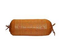 Stylo Culture Ethnic Polydupion Cylindrical Tubular Bolster Pillow Roll Cover Brown Jacquard Brocade Border Elephant Large Diwan Cylinder Pillow Cushion Cover (1 Pc) | 30x15 Inches (76x38 cm)