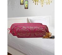 Stylo Culture Ethnic Polydupion Decorative Cylindrical Tube Body Bolster Pillow Roll Covers Pink Golden Elephant Round Brocade Large Couch Cylinder Cushion Covers (Set of 2) | 30x15 Inches (76x38 cm)