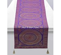 Stylo Culture Ethnic Table Runner For Dining Room Purple Gold Indian Round Mandala Jacquard Tassel Work Home Decor Wedding Tablecloth Brocade Rectangle Table Cloth Placemat 68x16 Inches