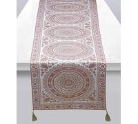 Stylo Culture Ethnic Table Runner For Dining Room Silver Grey Gold Indian Round Mandala Jacquard With Tassel Home Decor Reception Table Cloth Brocade Rectangle Tablecloth Placemat 68x16 Inches