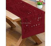 Stylo Culture Indian Center Table Runner For Coffee Table Burgundy Maroon Cotton Embroidered Boho Decor Floral Geometric Long Ethnic Table Decor | 36x20 Inches ( 91 x 50 cm)