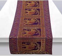 Stylo Culture Indian Center Table Runner For Coffee Table Purple Brocade Jacquard & Satin Boho Decor Elephant Floral Extra Long Ethnic Table Decor | 60x16 Inches (152 x 40 cm)