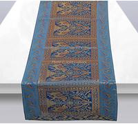 Stylo Culture Indian Centre Table Runner For Dining Table Turquoise Brocade Jacquard & Satin Boho Decor Elephant Peacock Extra Long Ethnic Table Decor | 60x16 Inches (152 x 40 cm)