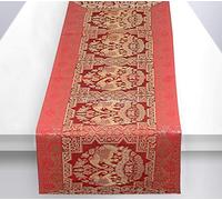 Stylo Culture Indian Coffee Table Runner Red Gold Elephant & Floral Brocade Jacquard Rectangle Home Decor Ethnic Extra Long Tablecloth | 60x16 Inches (152 x 40 cm)