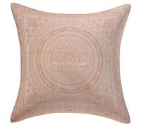 Stylo Culture Indian Decorative Bench Sofa Seat Cushion Cover White 16 Inch Gold Jacquard Weave 40 x 40 cm Brocade Bohemian Mandala Floral Zippered Settee Cushion Cover | 1 Pc