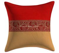Stylo Culture Indian Decorative Cushion Covers 40x40 Home Decor Red Beige Brocade Jacquard Patchwork Polydupion Bedroom Sofa Throw Pillow Cover Floral 16x16 Pillow Case