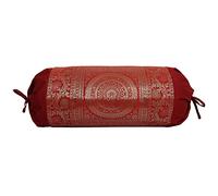 Stylo Culture Indian Polydupion Cylindrical Tubular Bolster Pillow Cover Maroon Jacquard Brocade Border Mandala Large Diwan Cylinder Pillow Cushion Cover (1 Pc) | 30x15 Inches (76x38 cm)