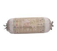Stylo Culture Indian Polydupion Cylindrical Yoga Bolster Pillow Cover Grey Jacquard Brocade Border Elephant Large Sofa Round Cylinder Cushion Cover (1 Pc) | 30x15 Inches (76x38 cm)