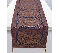 Stylo Culture Indian Table Runner For Coffee Table Dark Blue Gold Decorative Round Mandala Jacquard With Tassel Home Decor Reception Table Cloth Brocade Rectangle Tablecloth Placemat 68x16 Inches