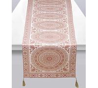 Stylo Culture Indian Table Runner For Coffee Table White Gold Decorative Round Mandala Jacquard With Tassel Home Decor Reception Table Cloth Brocade Rectangle Tablecloth Placemat 68x16 Inches