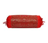 Stylo Culture Traditional Polydupion Cylindrical Tubular Bolster Pillow Cover Red Jacquard Brocade Border Elephant Large Diwan Cylinder Pillow Cushion Cover (1 Pc) | 30x15 Inches (76x38 cm)