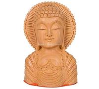 Stylo Culture Wooden Block Buddha Head Statue Indian Hand Carved Home Decor Buddha Bust Meditating Figurine Size (3x1.25x4)