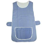 Stylo Online 2-Pack Women’s Check Tabard Apron with Pockets - Poly Cotton Workwear for Cleaning, Catering, Kitchen & Bar - Unisex Adjustable Work Tabard with Side Button Fastening - (Navy L)