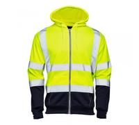 Stylo Online Hi Vis Hoodie for Work - High Visibility Reflective Safety Sweatshirt - Zip Up Hoody, Warm Fleece Security Jacket - Certified Construction Work Jumper (Yellow/Navy 4XL)