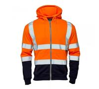 Stylo Online Hi Vis Hoodie for Work - High Visibility Reflective Safety Sweatshirt - Zip Up Hoody, Warm Fleece Security Jacket - Certified Construction Work Jumper (Orange/Navy 4XL)