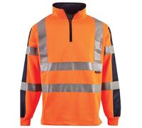 Stylo Online Hi Vis Viz 2 Tone Rugby Shirt High Visibility Sweatshirt Work Wear Safety Security Jumper Fluorescent Reflective Tape Sweat Shirt Fleece Top Sizes S-4XL(Orange/Navy, 3XL)