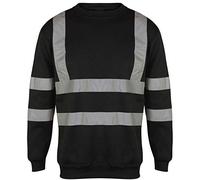 Stylo Online Hi Viz Vis Crew Neck Sweatshirt High Visibility Work Wear Sweat Shirt Jumper Reflective Safety Security Outdoor Leisure Warm Casual Fleece Top Sizes S-5XL(Black,M)