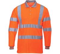 Stylo Online Hi Viz Vis High Visibility Polo Shirt Reflective Tape Safety Security Work Button T-Shirt Breathable Lightweight Double Tape Workwear Top (Orange Long Sleeve, 6XL)
