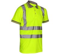 Stylo Online Hi Viz Vis High Visibility Polo Shirt Reflective Tape Safety Security Work Button T-Shirt Breathable Lightweight Double Tape Workwear Top (Yellow Short Sleeve, 3XL)