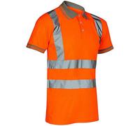 Stylo Online Hi Viz Vis High Visibility Polo Shirt Reflective Tape Safety Security Work Button T-Shirt Breathable Lightweight Double Tape Workwear Top (Orange Short Sleeve, 2XL)