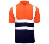 Stylo Online Hi Viz Vis High Visibility Polo Shirt Reflective Tape Safety Security Work Button T-Shirt Breathable Lightweight Double Tape Workwear Top (Orange/Navy Short Sleeve, 3XL)