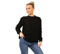 Stylo Online Ladies Cable Knit Jumper - Women Chunky Knitted Crew Neck Oversized Vintage Pullover Sweater Long Sleeve | Warm Winter Casual Top -UK Made-(Black Medium-Large)