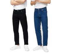 Stylo Online Men’s 2-Pack Classic Straight Leg Jeans - 100% Heavy-Duty Cotton Denim Jeans, Regular Fit, Workwear & Casual Denim Trousers (Black&Dark Blue 32/31)