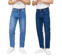 Stylo Online Men’s 2-Pack Classic Straight Leg Jeans - 100% Heavy-Duty Cotton Denim Jeans, Regular Fit, Workwear & Casual Denim Trousers (Dark Blue&Light Blue 32/31)