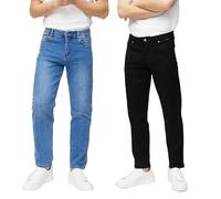 Stylo Online Men’s 2-Pack Classic Straight Leg Jeans - 100% Heavy-Duty Cotton Denim Jeans, Regular Fit, Workwear & Casual Denim Trousers (Light Blue&Black 50/31)