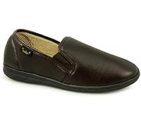 Stylo Online Men’s Faux Leather Wide Fit Slippers - Slip-On Comfort with Memory Foam Insole, Non-Slip TPR Sole (SlipOn/Brown 12)