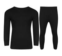 Stylo Online Mens Brushed Thermal Long Sleeve Shirts & Long Johns Set Winter Warm Underwear Camping Ski (2XL, Black Long Sleeves Shirt and Long Johns Set)