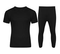 Stylo Online Mens Brushed Thermal Short Sleeve Shirts & Long Johns Set Winter Warm Underwear Camping Ski (XL, Black Short Sleeves Shirt and Long Johns Set)